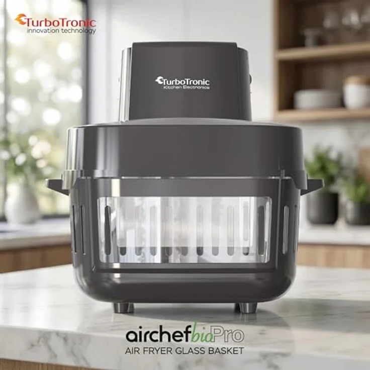 TurboTronic Heißluftfritteuse TT-AFG6, 6 L Glas Airfryer mit 1600 W, digitalem Touch-Display, 7 Programmen, Temperaturregelung 50–180 °C, BPA-frei, grau – Bild 5