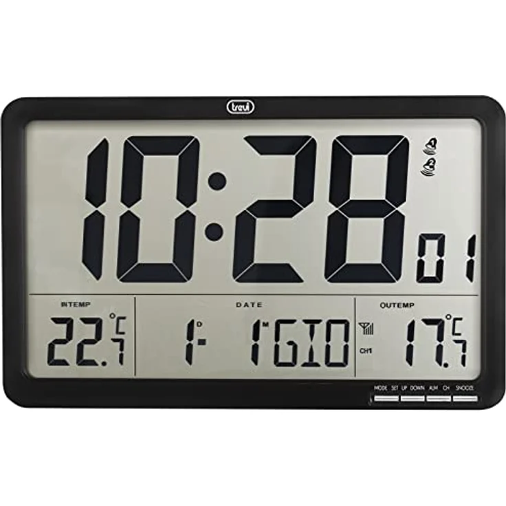 Trevi OM 3560 RC, Digitale Wanduhr mit Aussensensor, programmierbarem Wecker, Kalender und Thermometer, 22.50 cm – Bild 4