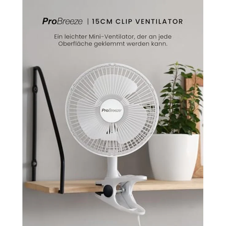 Pro Breeze Mini Ventilator mit Clip, 20 cm, leise, 2 Geschwindigkeitsstufen, 360° Rotation, ideal für Schreibtisch, Schlafzimmer und Growbox – Bild 2