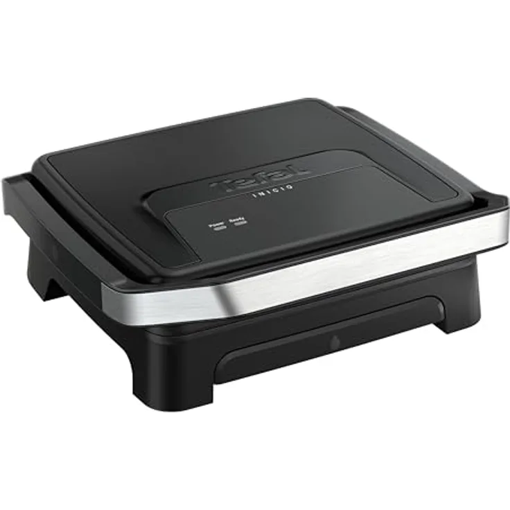 Tefal Inicio Classic 2-in-1 Kontakt- und Paninigrill, 2000 W, Edelstahlgehäuse, Saftauffangschale, Schwarz