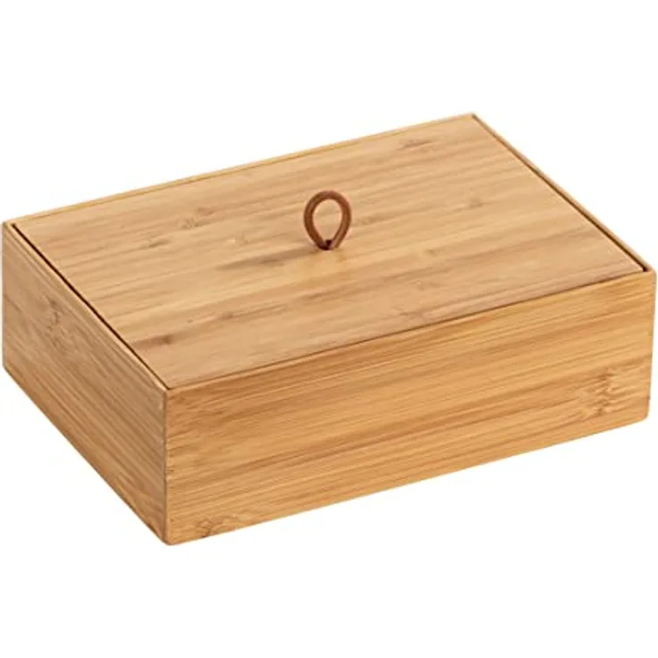 WENKO Bambus Box Terra mit Deckel L, Organizer-Dose für Küche, Bad und den gesamten Haushalt für Badartikel, Küchenutensilien oder Süßigkeiten, mit praktischer Schlaufe, 22 x 7 x 15 cm, Natur