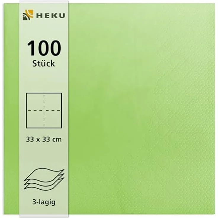 HEKU 100 einfarbige Servietten, 3-lagig, 33x33cm, hellgrün, praktisches 5er-Pack für Veranstaltungen & Gastronomie, hoch saugfähig – Bild 2