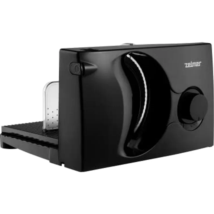 Zelmer ZFS0001B Elektrische Alleschneider mit abnehmbarem Edelstahlmesser, durchmesser 170 mm, Schnittstärkeneinstellung 0 bis 15mm, Sicherheitstaste, klappbarer und abnehmbarer Sockel, 150W, Schwarz