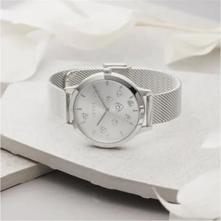 JETTE Quarzuhr JETTE Damen-Uhren Analog Quarz, Klassikuhr in Silberfarben mit Herzchen und Kristallen – Bild 4