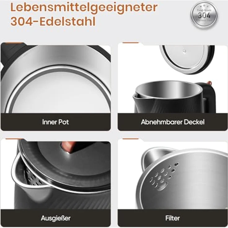 OLEGA Wasserkocher Elektrischer Teekessel 1800W, BPA-frei, 1,8 Liter, Schwarz, sicher und schnellaufheizend mit Abschaltautomatik – Bild 7