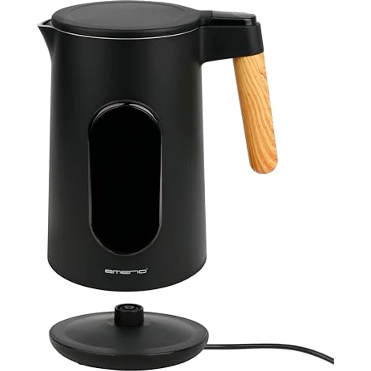 EMERIO WK-132230 Wasserkocher Edelstahl 1.7L, isolierte Doppelwand, Temperaturwahl 40-100°C in 5°C Schritten, Farbdisplay mit Teesortenprogrammen, BPA frei, 2200 W, Warmhaltefunktion, Schwarz Matt – Bild 3