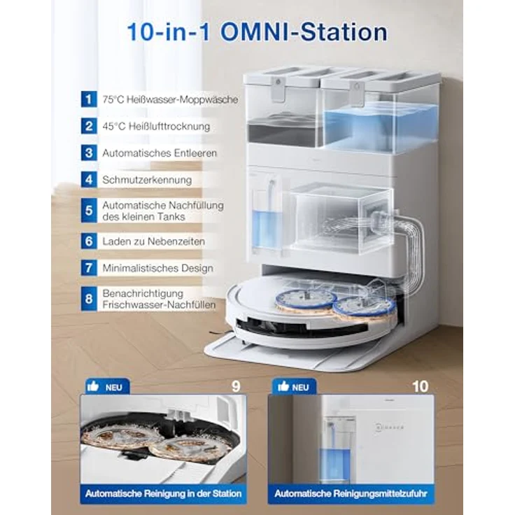 ECOVACS DEEBOT T50 PRO OMNI GEN2, Saugroboter mit 15.000 Pa Saugkraft, Staubbeutel, Saug- und Wischfunktion, intelligente Hinderniserkennung – Bild 6