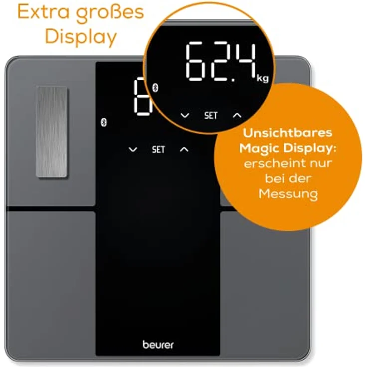 Beurer BF 500 Diagnosewaage mit Bluetooth, digitale Körperwaage mit App, Ermittlung und Analyse der Körperwerte, Messung von Körperfett und Muskelanteil, extra großes Display – Bild 4