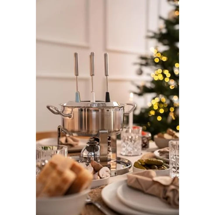 RÖSLE Fondue-Set für 6 Personen, Edelstahl 20 cm Fondue-Topf mit Glasdeckel, 1000W Gasbrenner, klappbares Rechaud & Zubehör für Käse- und Schokofondue – Bild 5