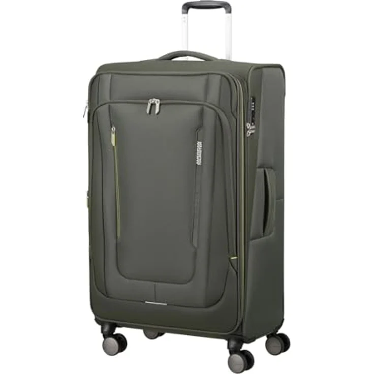 American Tourister Trolley Wanderlite Spinner Exp. TSA, erweiterbar auf 123 Liter, Dark Khaki tannengrün, 80 cm mit vier Rollen und TSA-Schloss – Bild 2