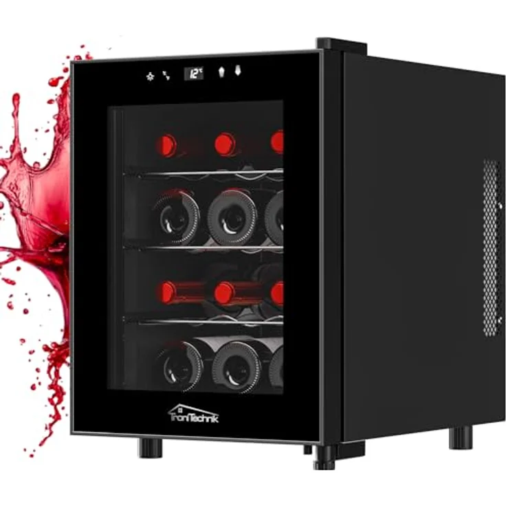 Tronitechnik® Weinkühlschrank Bordeaux, freistehender Mini-Kühlschrank mit 31 Litern, für 12 Flaschen, inklusive LED Licht und herausziehbaren Einschüben, präzise Temperatursteuerung von 5 bis 18°C – Bild 2