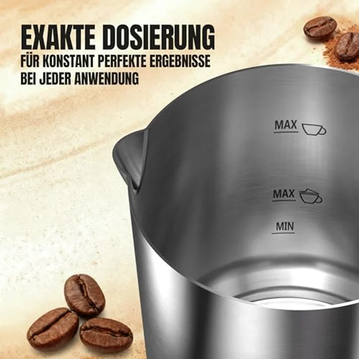 Heinrich's Elektrischer 4in1 Milchaufschäumer, 250ml, Edelstahl, 600W, 360° drehbare Basis, kalter/warmer Milchschaum, Milchaufwärmfunktion, perfekt für Barista-Milchschaum – Bild 3