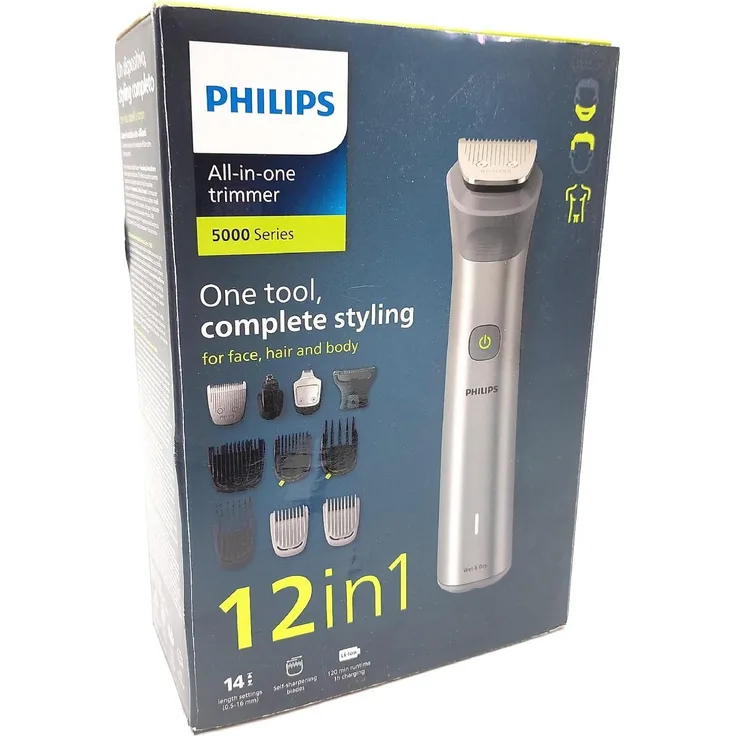 Philips Multigroom Serie 5000 All in One Trimmer 12 in 1 Bartschneider Bart Haarentfernung Tragbar Stark, grau