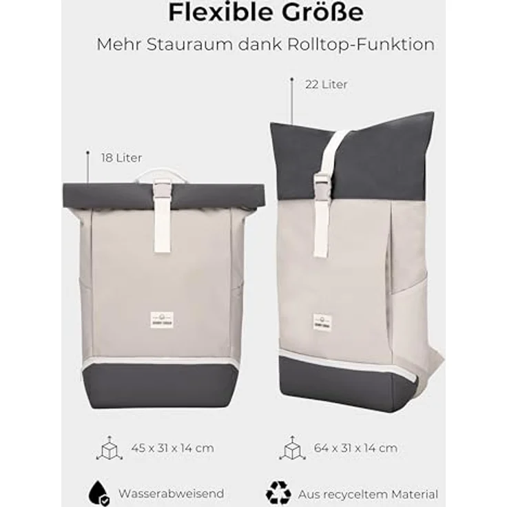 Johnny Urban Cityrucksack Allen Large, Rolltop Damen Herren, Laptop Fach, Wasserabweisend, aus recycelten PET-Flaschen hergestellt – Bild 3