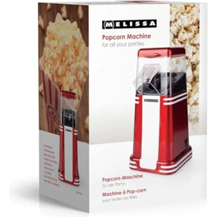 Melissa Retro Popcorn Maker 16310187, Heißluft-Popcornmaschine 1200 W, 40-60 g/Portion, in 2-4 Min fertig, fettfreies Popcorn, kompaktes Design - Rot/Weiß – Bild 5