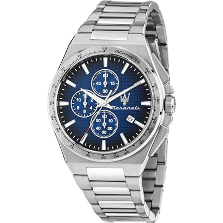 Maserati Velocità Slim, Herrenuhr Chronograph, Analog, 41 mm, Stahlarmband, blau, wasserdicht bis 5 ATM, Herrengeschenk – Bild 1