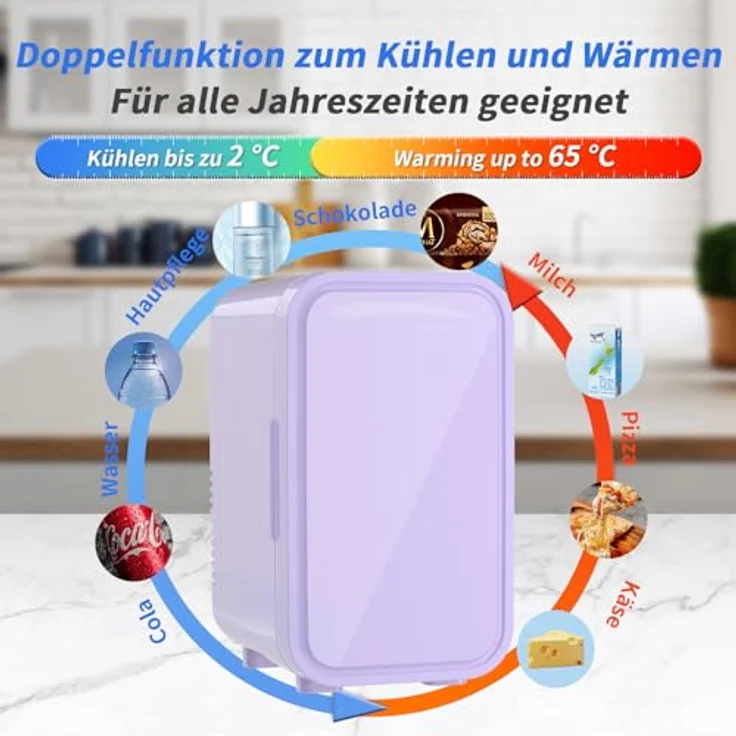 YASHE Mini-Kühlschrank MFA-6L-H, 6 L, Lila, Kühlen/Warmhalten mit AC- und DC-Kabel – Bild 3