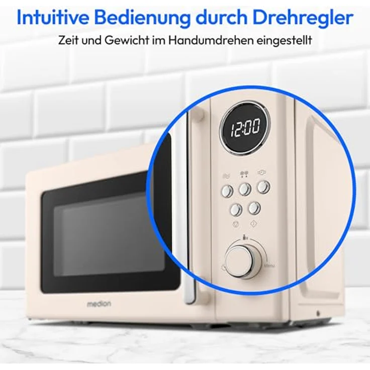 Medion® Mikrowelle MD 15000 beige, 20 l, im Retro-Design, 800 Watt, 5 Leistungsstufen – Bild 5