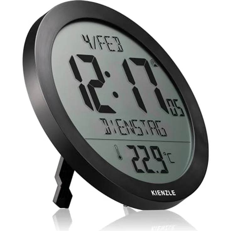 Kienzle Funkwanduhr Tischuhr mit 18,7 cm Display, Temperaturanzeige, DCF-Zeit, Datum, 2 Weckzeiten, Schlummerfunktion, schwarz – Bild 4