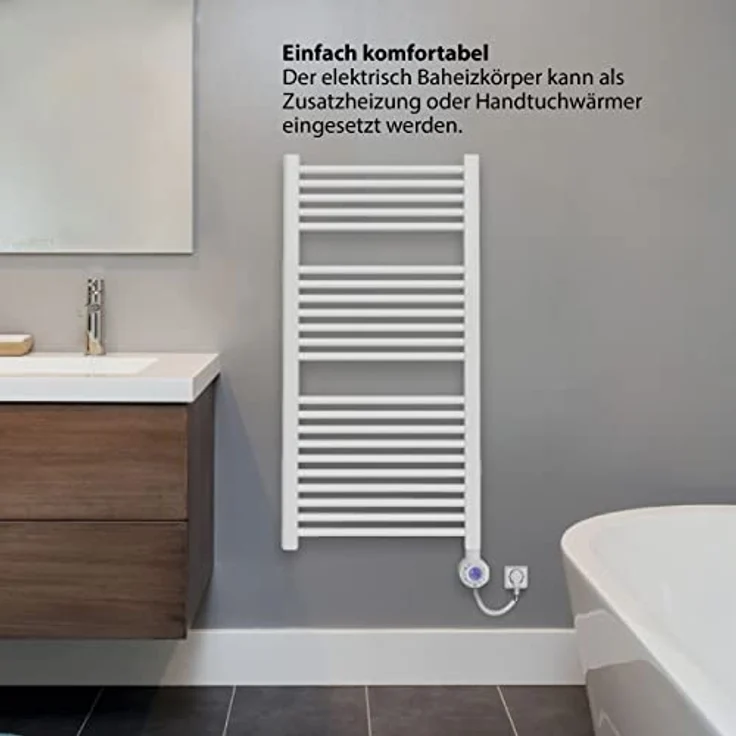 Bosch Thermotechnik elektrischer Badheizkörper Heat Radiator 4500, Maße 1110x500 mm, 500 Watt, mit Handtuchhalterung und integriertem Temperaturregler, weiß – Bild 2
