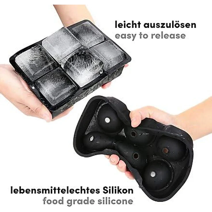 Maskworld 6 Riesen Quader & 6 Kugel Eiswürfel Silikonformen, BPA-frei für Eiswürfel und Backen, hitzebeständig -30 bis +230 °C, spülmaschinengeeignet, 2 Formen – Bild 5