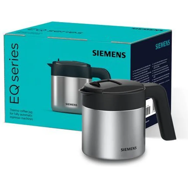 Siemens Thermo-Kaffeekanne TZ40001, direktes Brühen aus dem Kaffeevollautomaten, Warmhaltefunktion, Schiebedeckel, leicht zu reinigen, perfekt für EQ500, EQ700, EQ6 plus und EQ900, 1 L, Edelstahl