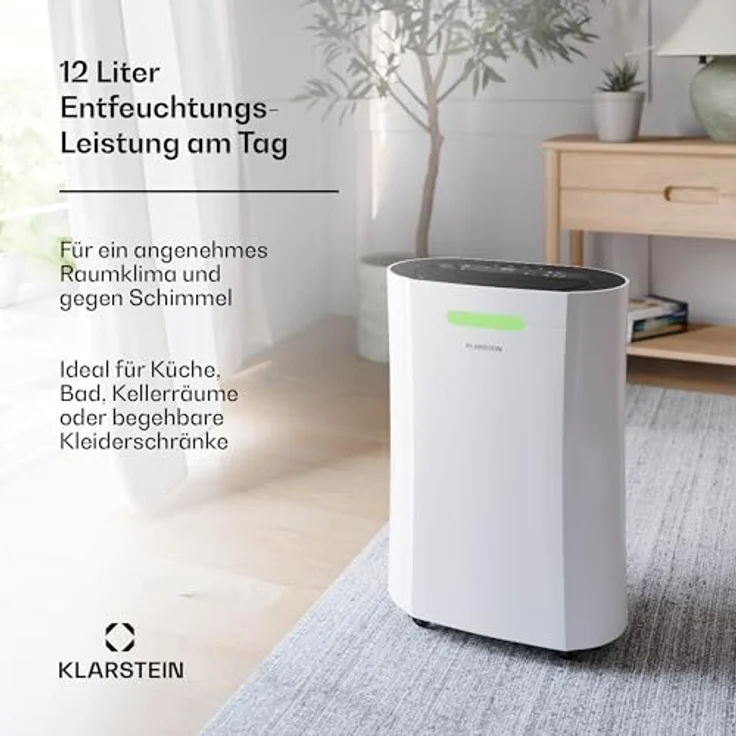 Klarstein AeroDry Smart 12l Luftentfeuchter - Leiser Betrieb, WiFi/App/Alexa Steuerung, 2.5L Tank, LED Display, Carbon Filter, Weiß – Bild 3