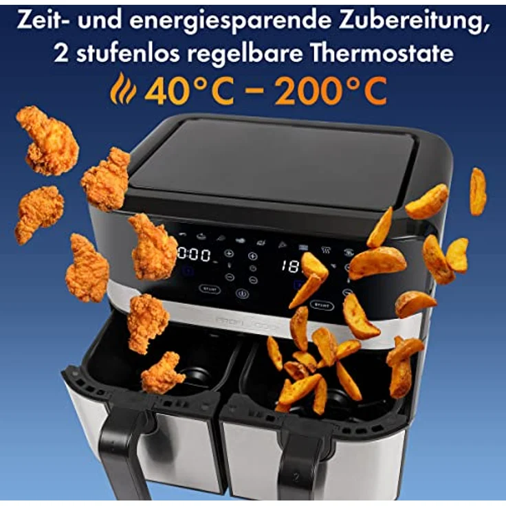 ProfiCook® Doppel-Heißluftfritteuse 9 Liter, XXL Heißluftfritteuse Doppelkammer, Frittieren mit heißer Luft ohne zusätzliches Öl, 9 Programme, Air Fryer mit Touchscreen, PC-FR 1242 H, 2400W – Bild 4