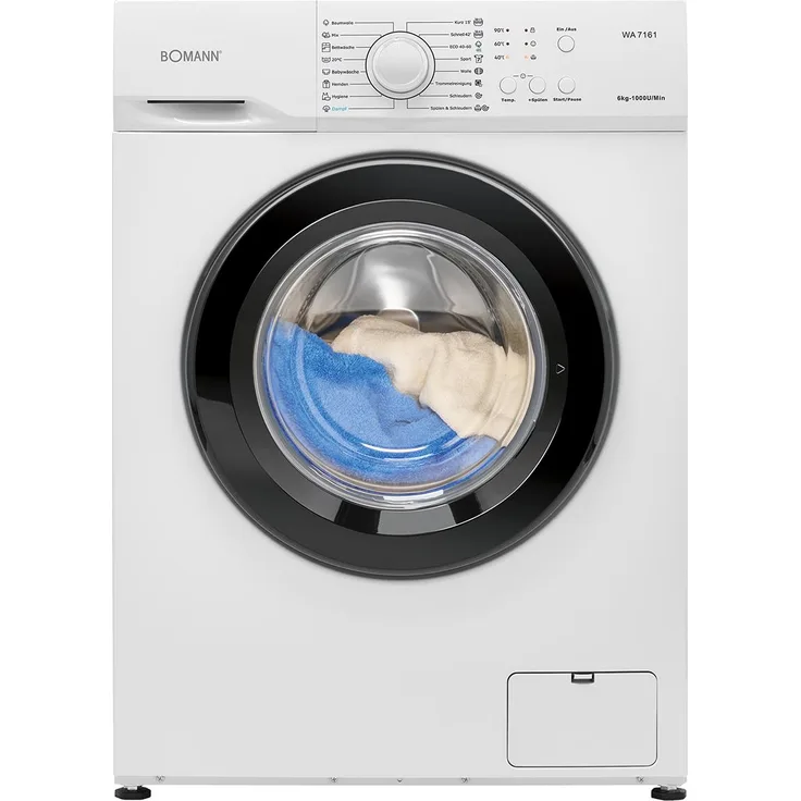 Bomann® Waschmaschine WA 7161, 6kg Fassungsvermögen, 1000 U/Min., 16 Waschprogramme, Edelstahl-Trommel, Energieeffizienzklasse A