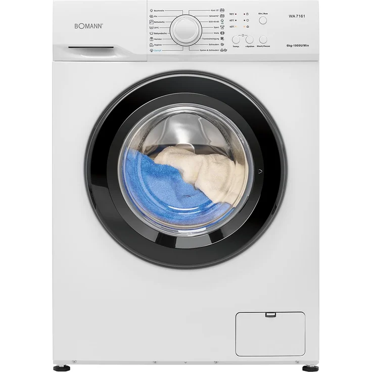 Bomann® Waschmaschine WA 7161, 6kg Fassungsvermögen, 1000 U/Min., 16 Waschprogramme, Edelstahl-Trommel, Energieeffizienzklasse A