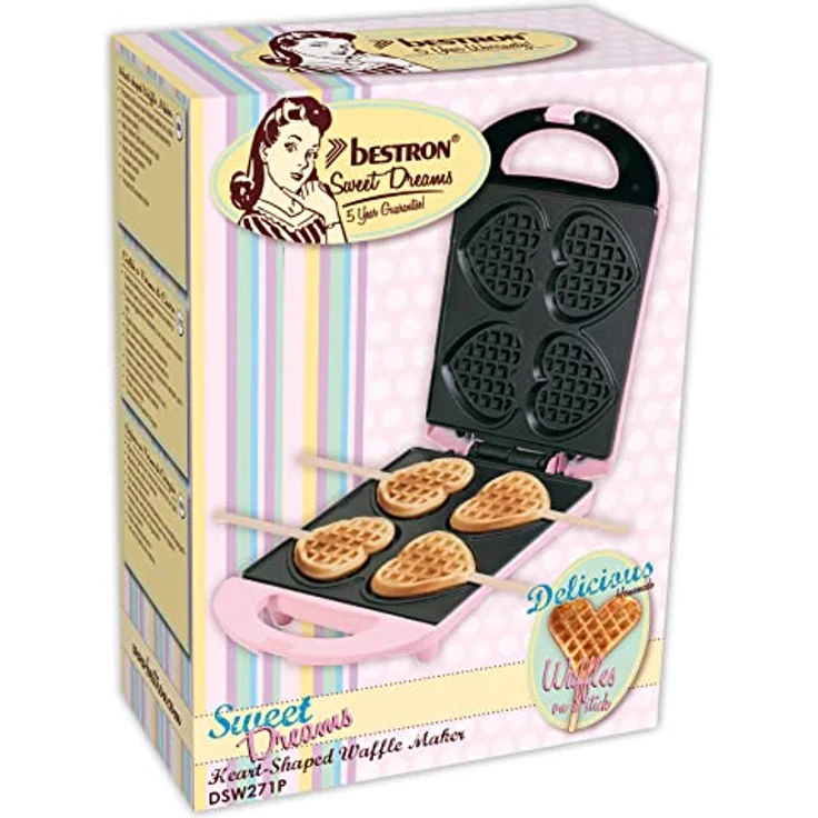 Bestron Waffeleisen für Herzwaffeln am Stiel, Retro Design, Sweet Dreams, 780 Watt, Rosa – Bild 6