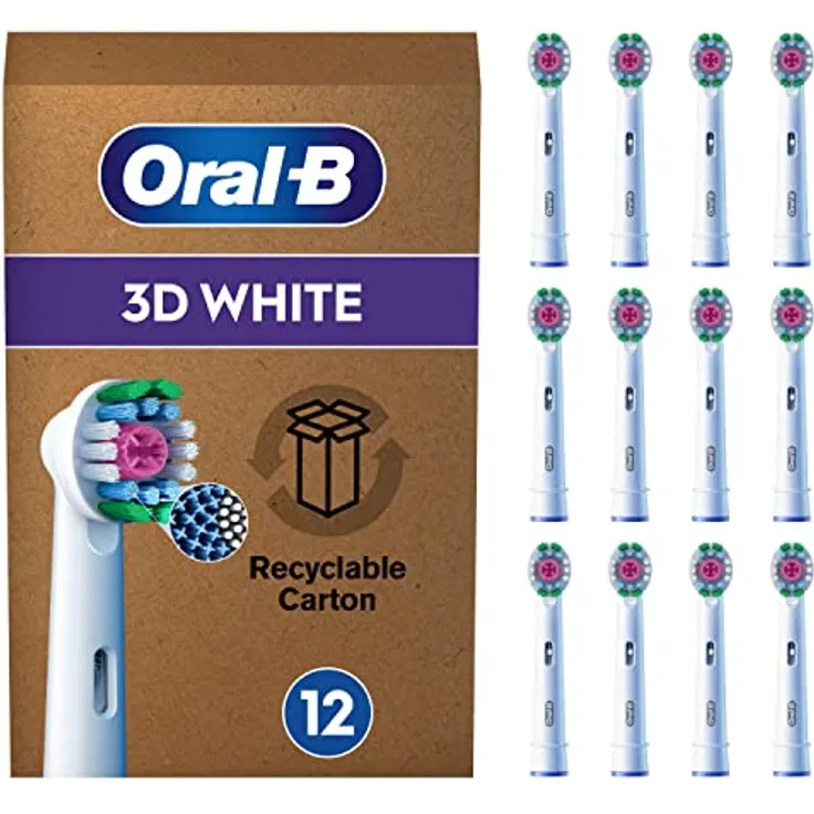 Oral-B Pro 3DWhite Aufsteckbürsten für elektrische Zahnbürste, 12 Stück, aufhellende Zahnreinigung, X-Borsten, Original Zahnbürstenaufsatz für Oral-B Zahnbürsten, briefkastenfähige Verpackung