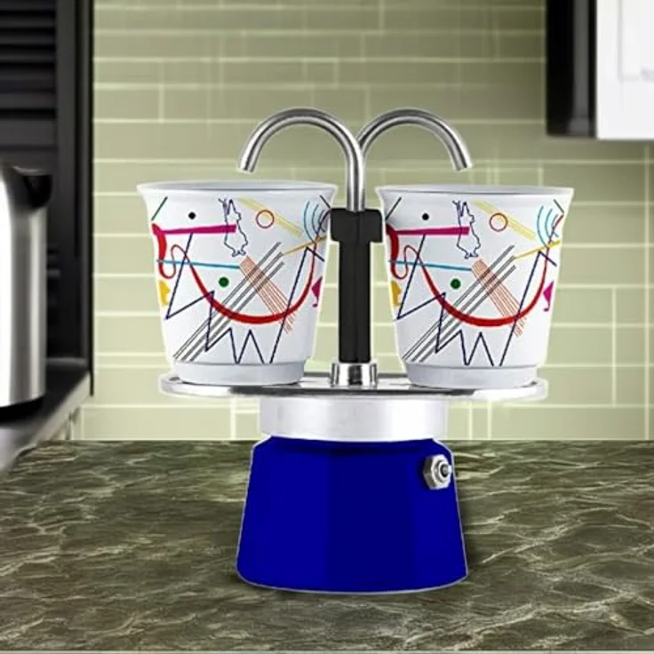 Bialetti Espressokocher-Set Mini 3-tlg. Express Kandinsky für 2 Tassen, Espresso, Espressokanne, Kaffeebereiter, Bunt, 90 ml, 1407 – Bild 6