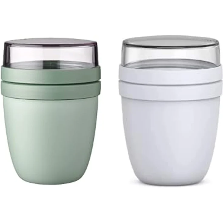 Mepal Lunchpot Ellipse Mixed, Müslibecher to go in Nordic Sage + Cool Grey, 500 ml + 200 ml, auslaufsicher, für Mikrowelle, Gefrierschrank & Spülmaschine – Bild 1
