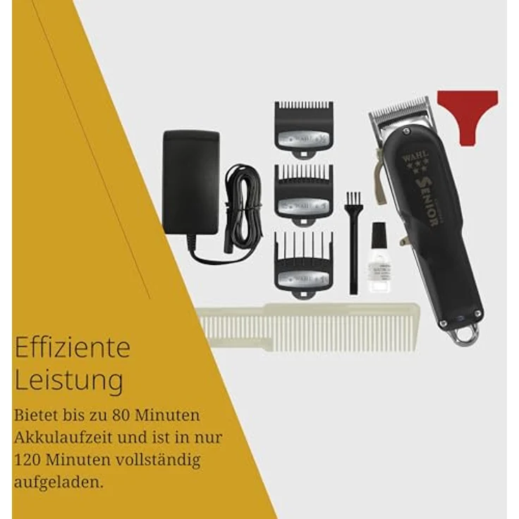 Wahl Professional Cordless Senior Haarschneider ohne Memory-Effekt 70 Minuten Akkubetrieb verchromter Präzisionsschneidsatz inkl. Aufsteckkämme, Kamm, Öl, Messerschutz – Bild 4