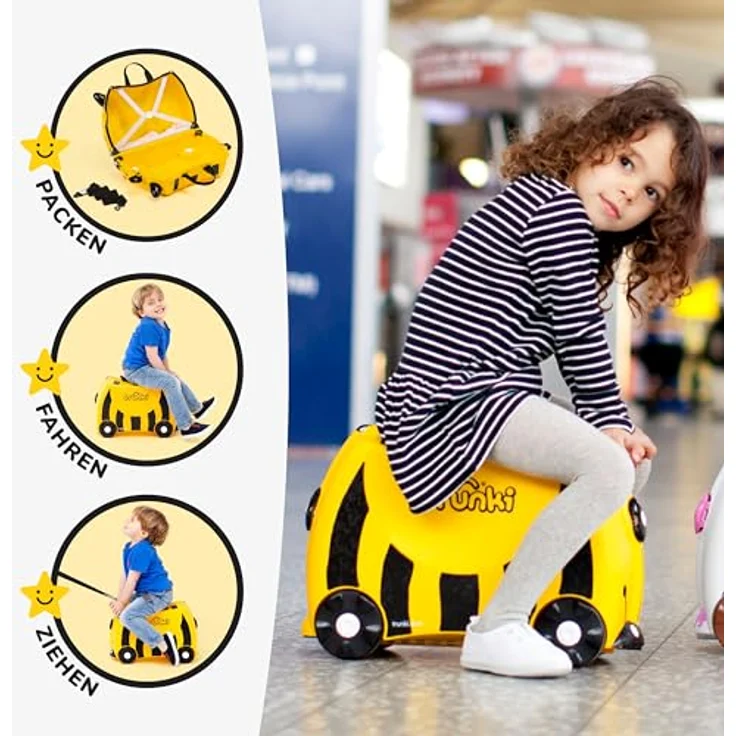 TRUNKI Trolley Bernard Biene (Gelb) | Handgepäck Kinderkoffer mit Multifunktionsband und 5 Jahre Garantie – Bild 3