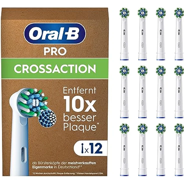 Oral-B Pro CrossAction Aufsteckbürsten für elektrische Zahnbürste, 12 Stück, überlegene Zahnreinigung, X-Borsten, Original Oral-B Zahnbürstenaufsatz, briefkastenfähige Verpackung, Made in Germany – Bild 1