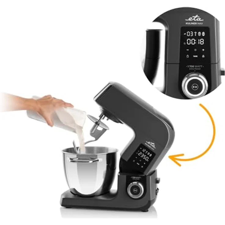 ETA Küchenmaschine Gratus Kuliner II I Vollmetall I 12 Geschwindigkeiten I 6.7 l und 3.5 l Edelstahl Schüssel I 1700 W I integrierte Waage I LED-Display I reiches Zubehör – Bild 4