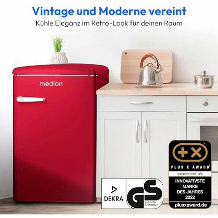 MEDION Retro Kühl-Gefrierkombination MD 37790 (108L Nutzinhalt, LED Innenbeleuchtung, stufenlose Temperaturregelung) - Velvet Rouge – Bild 2