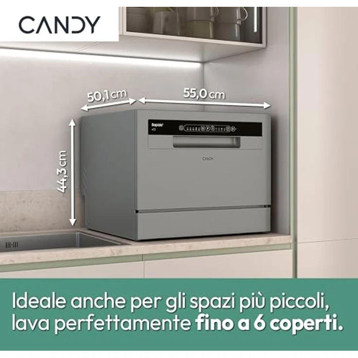 Candy CP 6E51LS Geschirrspüler, freistehend, Edelstahl, 6 Maßgedecke, 51 dB, Energieeffizienzklasse E – Bild 2