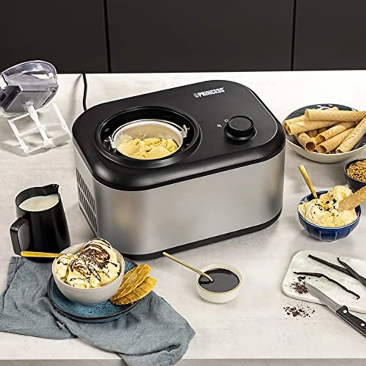 Princess 282608 Eismaschine mit Kompressor, inkl. Kühlaggregat, 1l, 100W, fertig in 60 Minuten, schwarz, silber – Bild 2