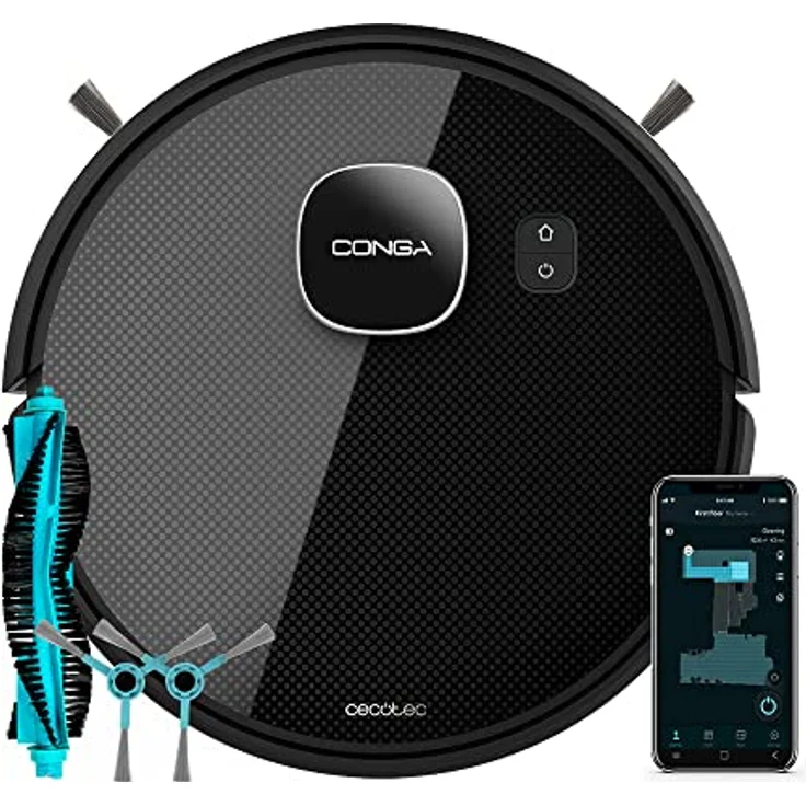 Cecotec Conga Eternal MAX Titanium Staubsauger- und Bodenreiniger, Leistung 3000 Pa, Autonomie 110 min, 3 Leistungsstufen und Spülen, App, Multifunktionsbürste, 2 zusätzliche Seitenbürsten, Schwarz – Bild 1