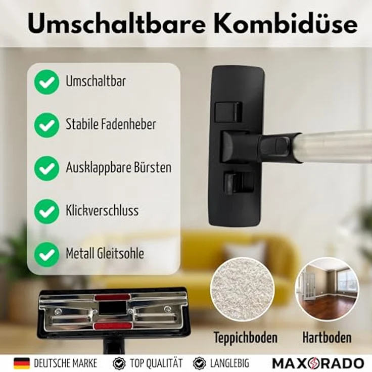 Maxorado Rohr Staubsauger Bodendüse Kombidüse SBD, kompatibel mit Miele S8 S8000 C3, ausziehbar 62-104 cm, mit Saugkraftregulierung und Trittschalter – Bild 4