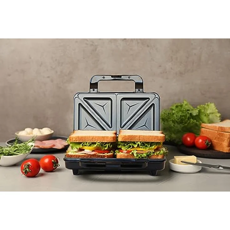 Bestron Sandwichmaker ASM90XLZ, 900 W, Schwarz mattiert, für 2 knusprige XL-Sandwich-Toasts, automatische Temperaturregelung, Antihaftbeschichtung, Sicherheitsfunktionen – Bild 3