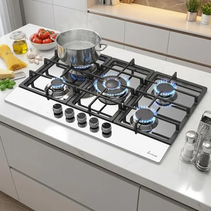 KKT KOLBE Gaskochfeld G805ED, 74 cm autarkes Kochfeld mit 10,6 kW, 5-flammig, Wok-Zone, stufenlos regelbar, Edelstahloberfläche, gusseiserne Topfträger, Propangas & Erdgas kompatibel – Bild 3