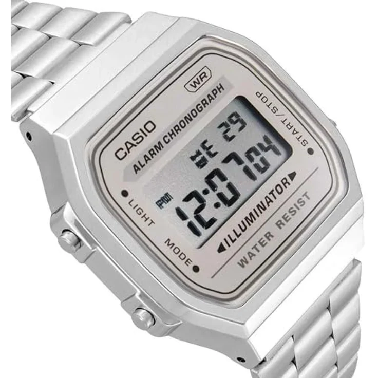 Casio Watch A168WA-8AYES, Digitaluhr mit Kalenderfunktion und Silber Edelstahl Band – Bild 4