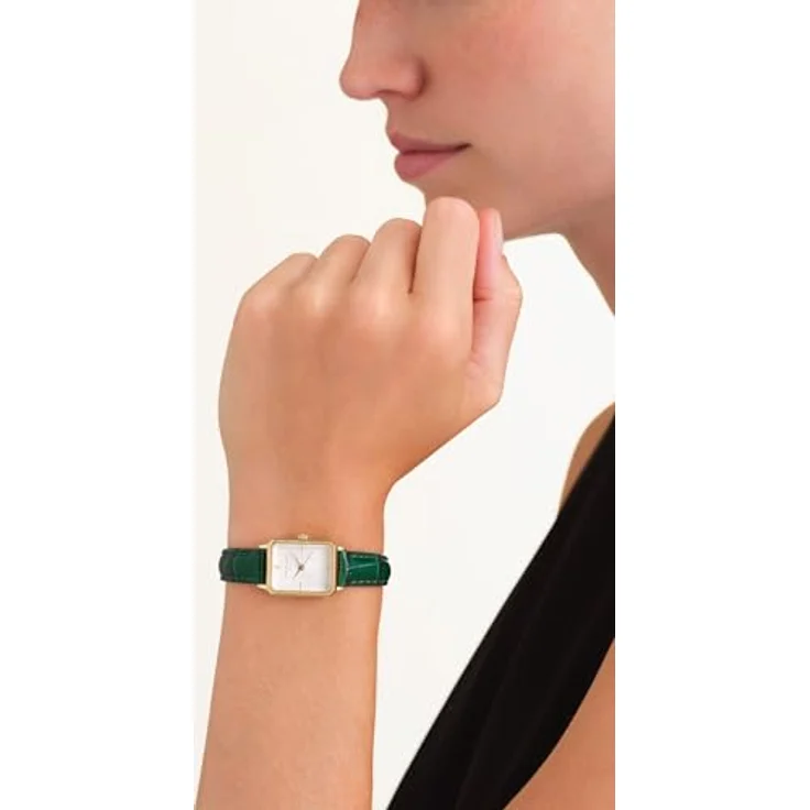 Rosefield Quarz Damenuhr Octagon XS, Lederarmband Braun, goldfarbenes Gehäuse, Mineralglas, silbernes Zifferblatt – Bild 2