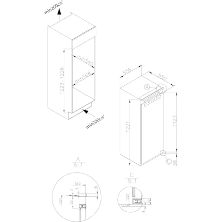 Amica Einbaukühlschrank EVKSX 352 250, 173 l Kühlvolumen, No Frost-Funktion, Touch-Display, LED-Innenbeleuchtung, weiß – Bild 7