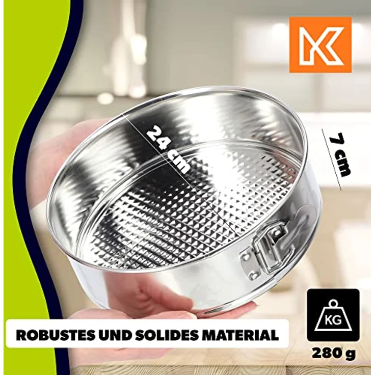 KADAX Tortenform, Ø 21,5cm-30cm, Springform aus verzinktem Blech mit Antihaftschicht, runde Backform, auslaufsicher, Silber, Ø 24cm – Bild 3