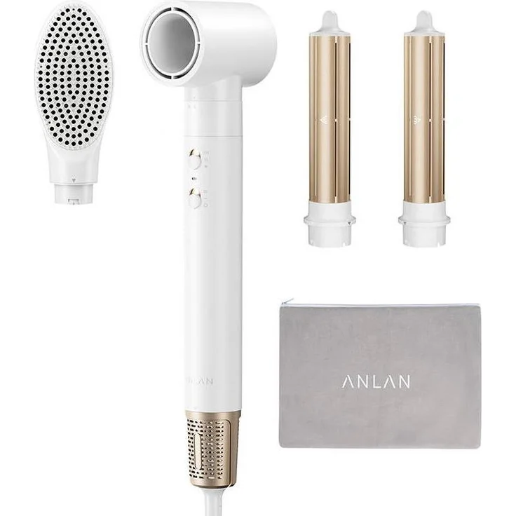 Anlan 4-in-1 Hair Stylist 05-ACFS41-02E, Haartrockner mit Lockenstab, Modellier- und Glättungsbürste, 1400 W, 3 Temperaturstufen, Silber